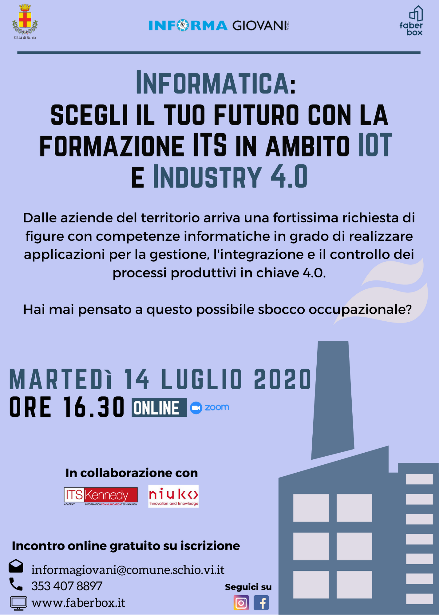 Incontro online – Informatica: scegli il tuo futuro con la formazione ITS in ambito IOT  e Industry 4.0