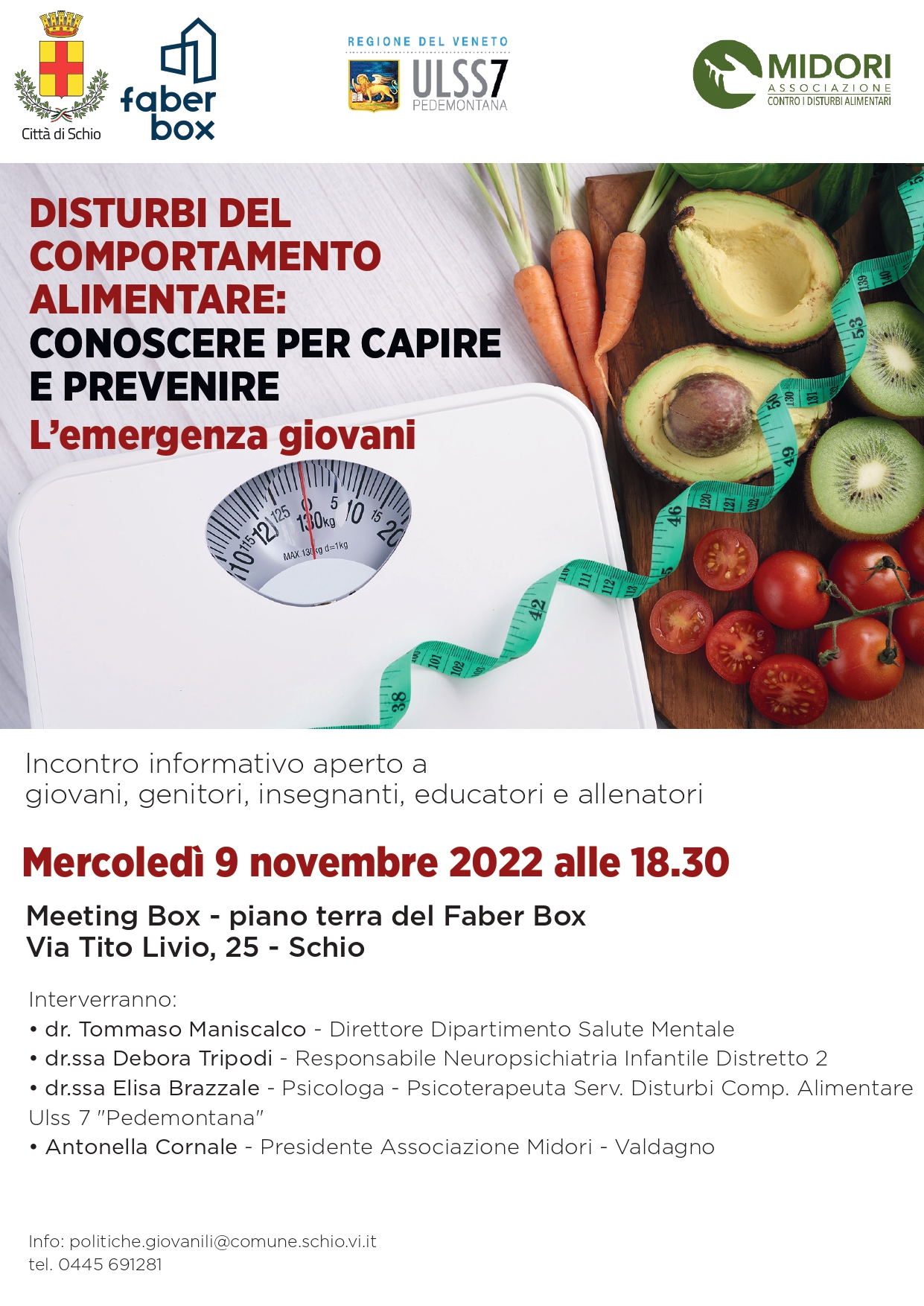 DISTURBI DEL COMPORTAMENTO ALIMENTARE: CONOSCERE PER CAPIRE E PREVENIRE – INCONTRO FORMATIVO