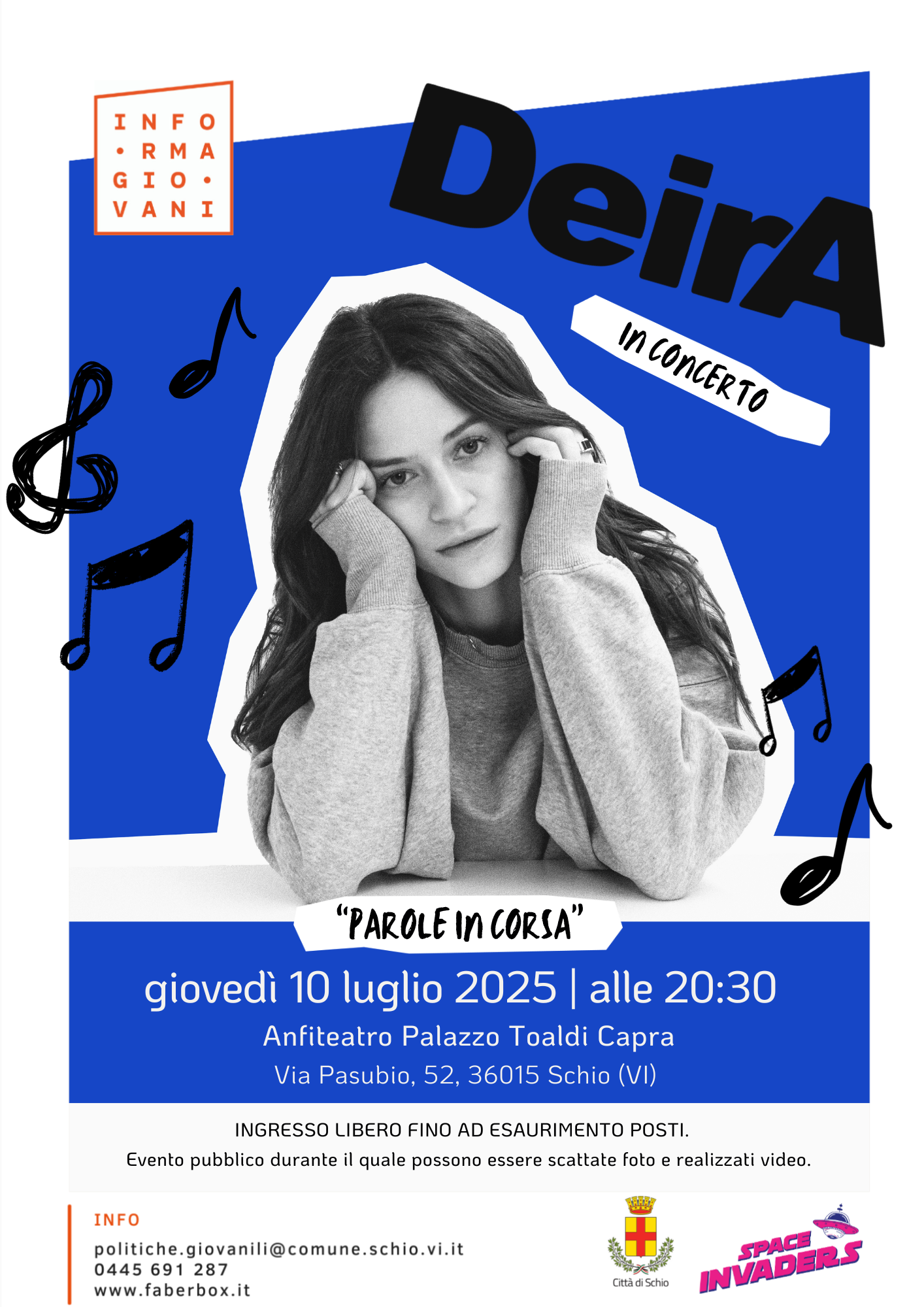 DEIRA in concerto a Schio con “Parole in corsa”