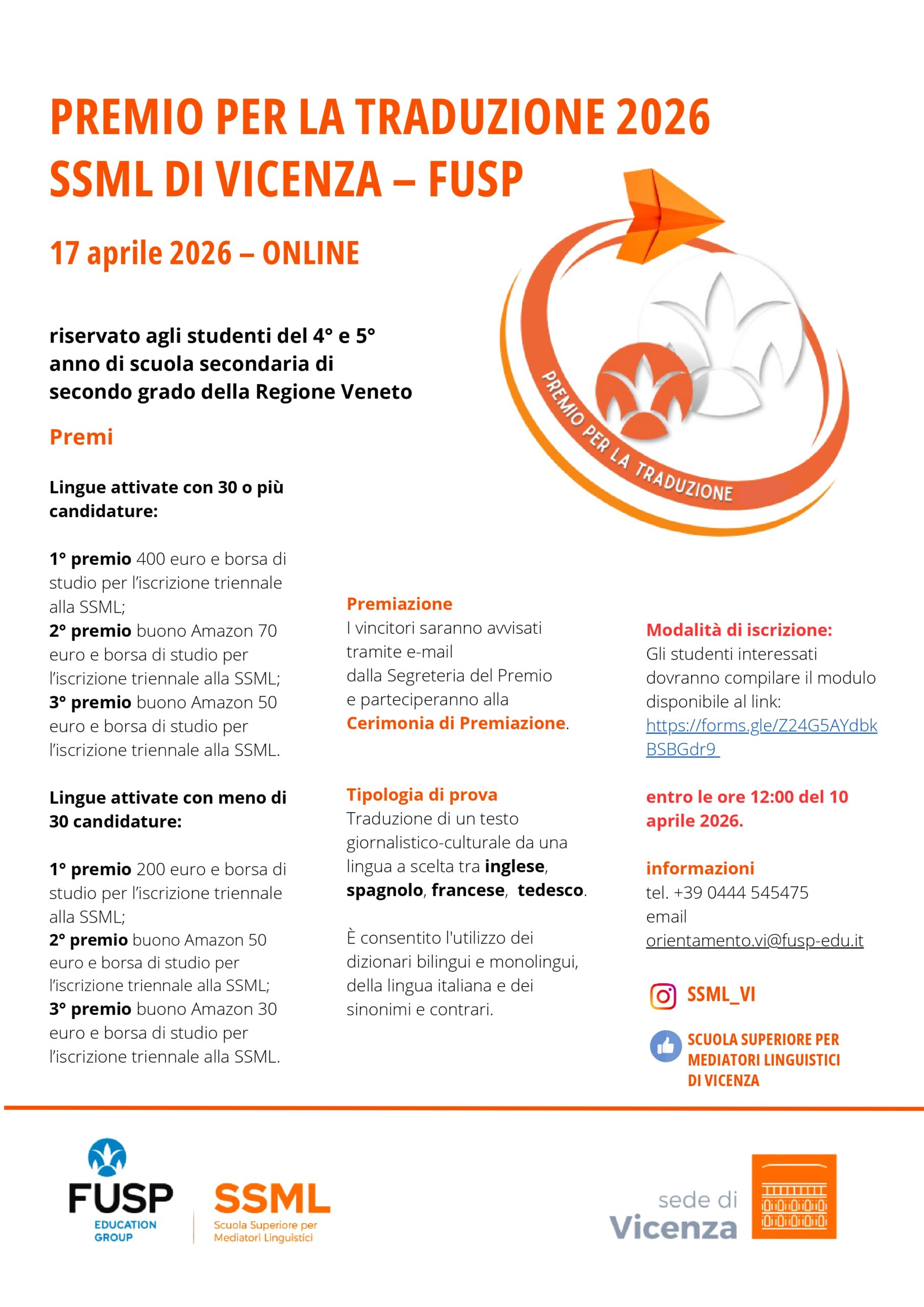 Premio per la traduzione 2026 – SSML di Vicenza
